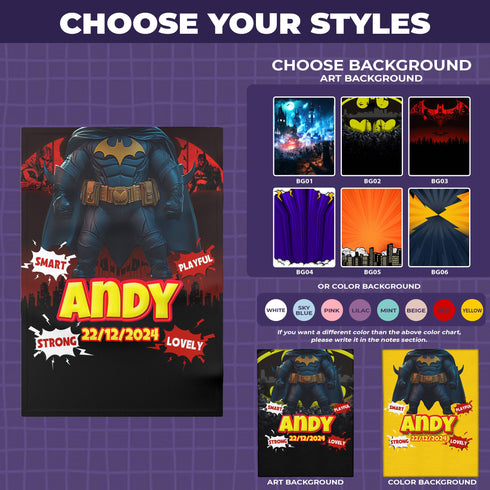 Personalized Baby Blanket - Custom Superhero Style Baby Batman Cape | Name & Date of Birth | Gift for Boys